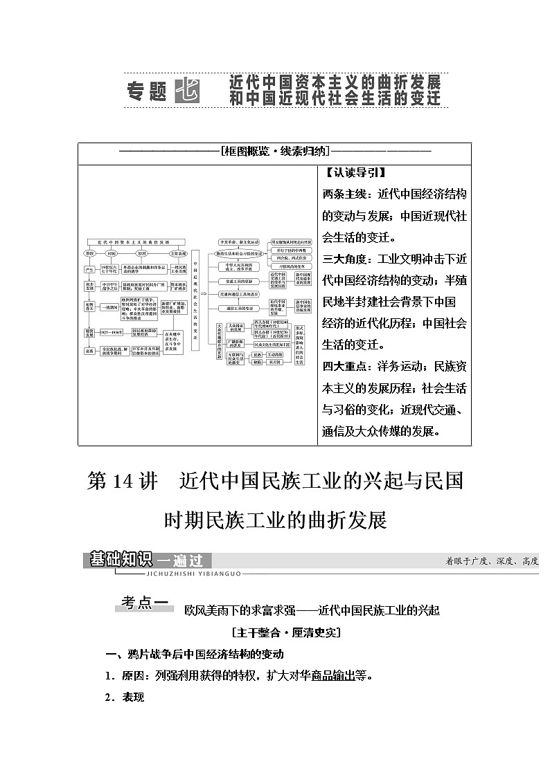 2021届人民版高考历史一轮复习讲义：模块2专题7第14讲　近代中国民族工业的兴起与民国时期民族工业的曲折发展01