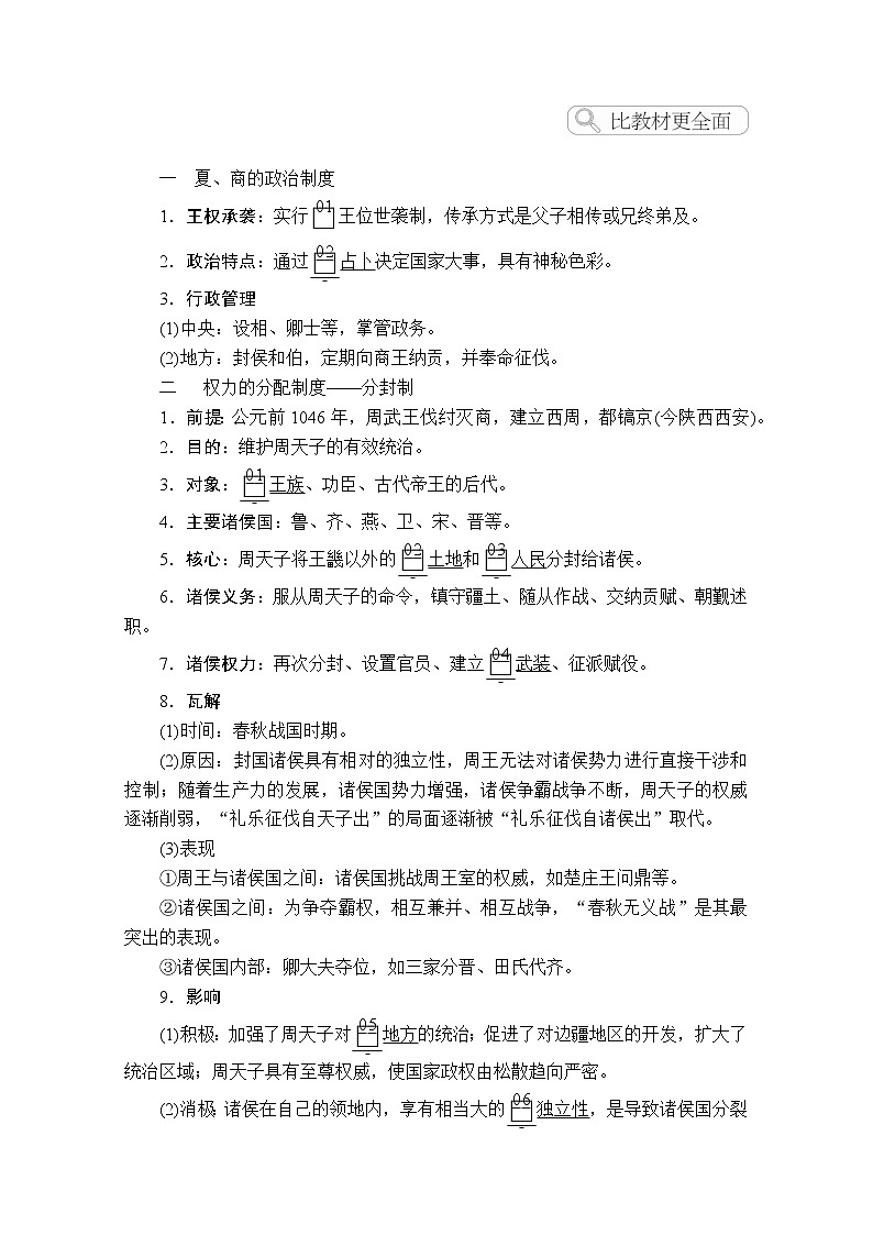 2021届高考历史人教版一轮创新学案与作业：第一单元第1讲商周时期的政治制度02