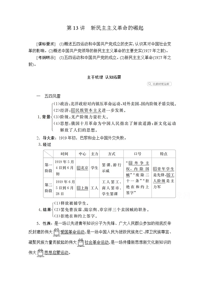 2021届高考历史人教版一轮创新学案与作业：第三单元第13讲新民主主义革命的崛起01