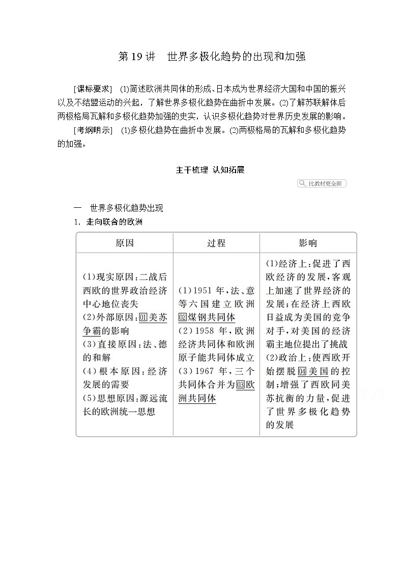 2021届高考历史人教版一轮创新学案与作业：第五单元第19讲世界多极化趋势的出现和加强01