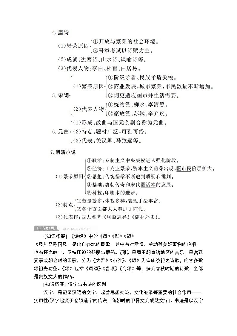 2021届高考历史人教版一轮创新学案与作业：第十四单元第49讲古代中国的文学和艺术02