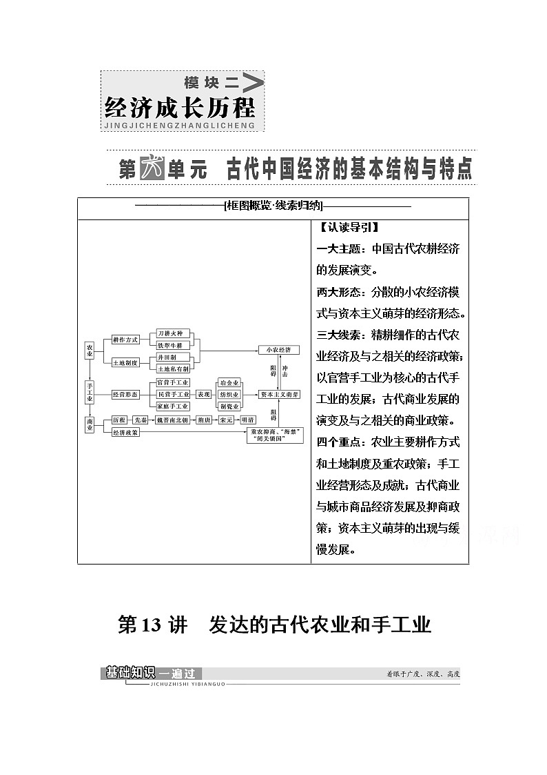 2021高三历史人教版一轮教师用书：第6单元第13讲　发达的古代农业和手工业第1页