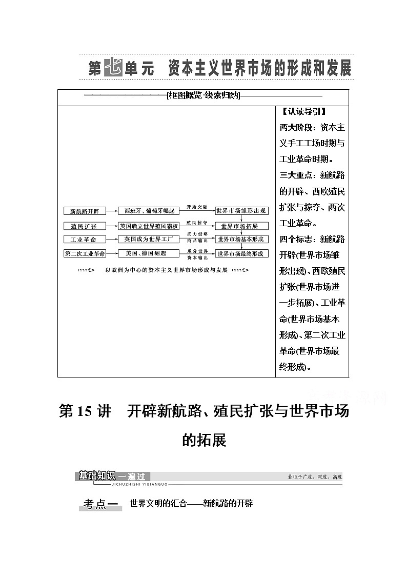 2021高三历史人教版一轮教师用书：第7单元第15讲　开辟新航路、殖民扩张与世界市场的拓展第1页