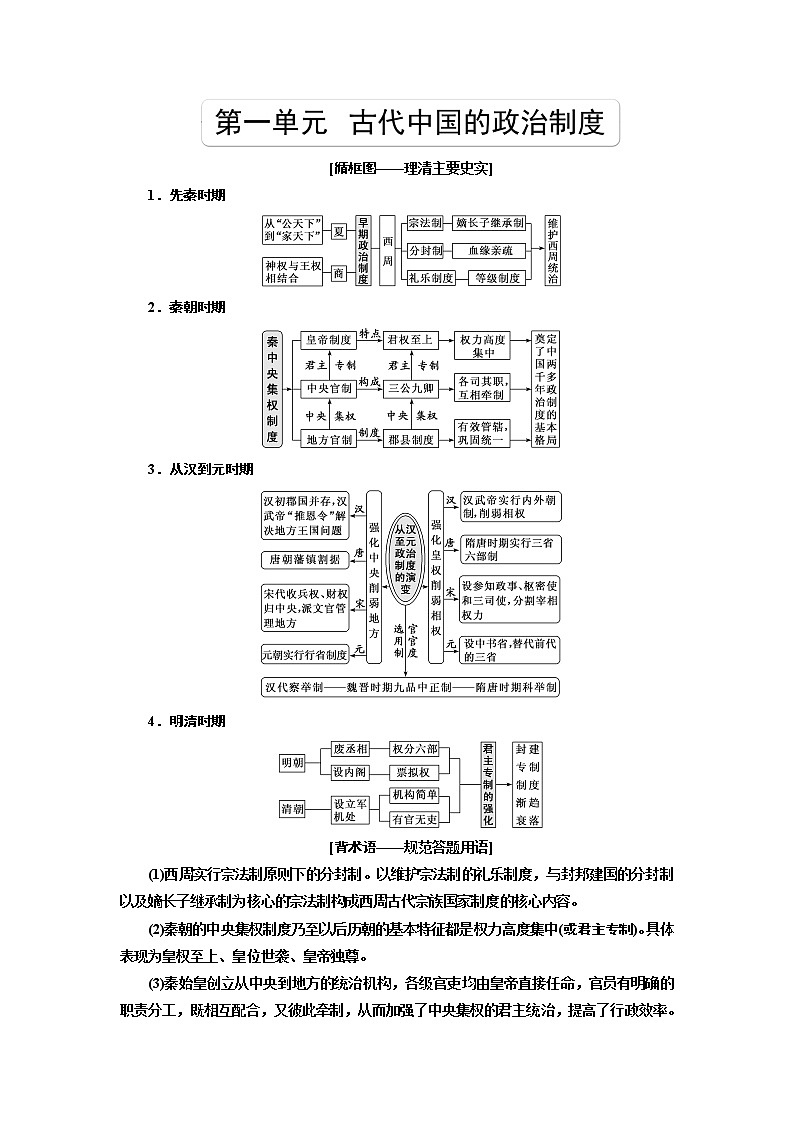 2020版一轮复习历史专题复习模式岳麓版学案：第一单元课题一　夏商西周的政治制度01