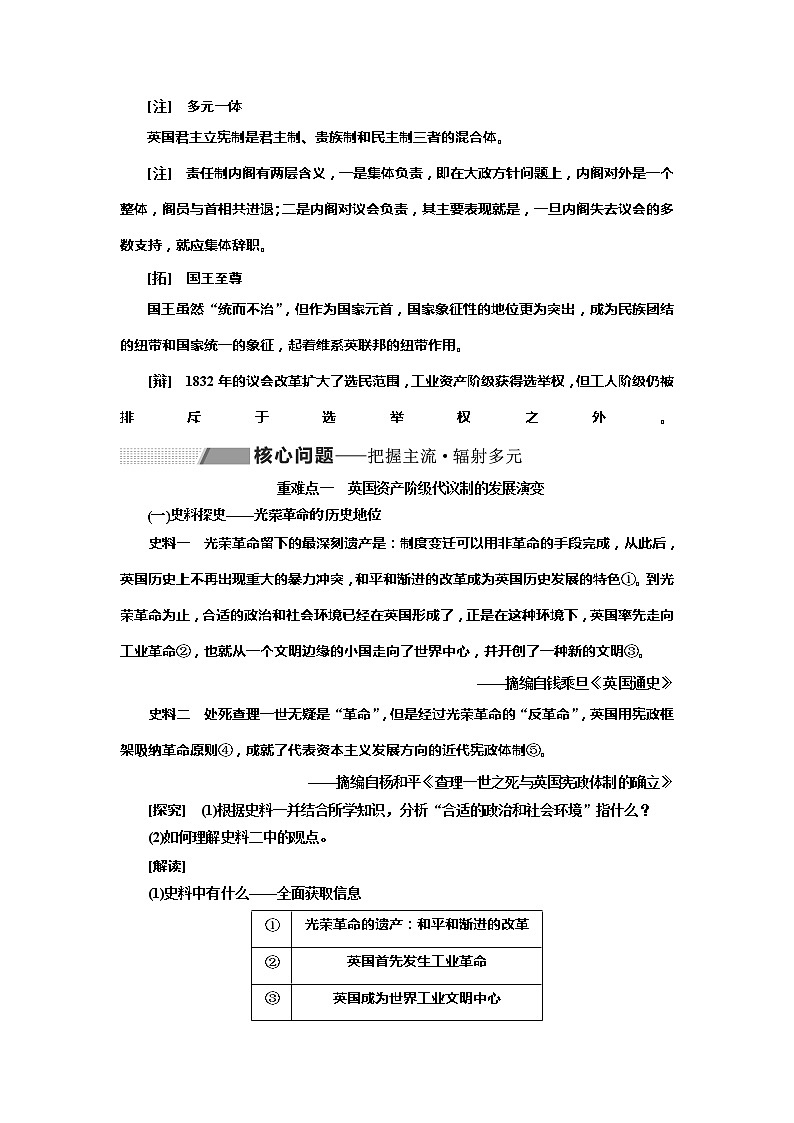 2020高考历史新一线大一轮专题复习模式北师大版讲义：专题四课题十三　英国代议制的确立与完善02