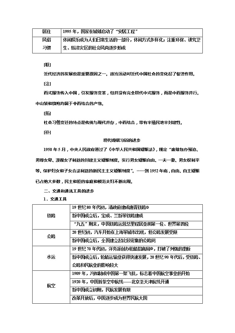 2020高考历史新一线大一轮专题复习模式北师大版讲义：专题七课题二十三　中国近现代社会生活的变迁02