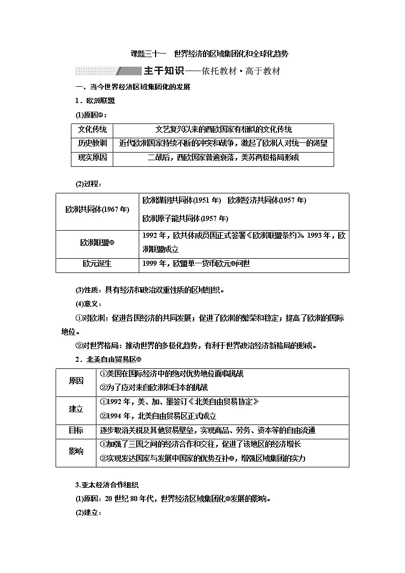 2020高考历史新一线大一轮专题复习模式北师大版讲义：专题十一课题三十一　世界经济的区域集团化和全球化趋势01