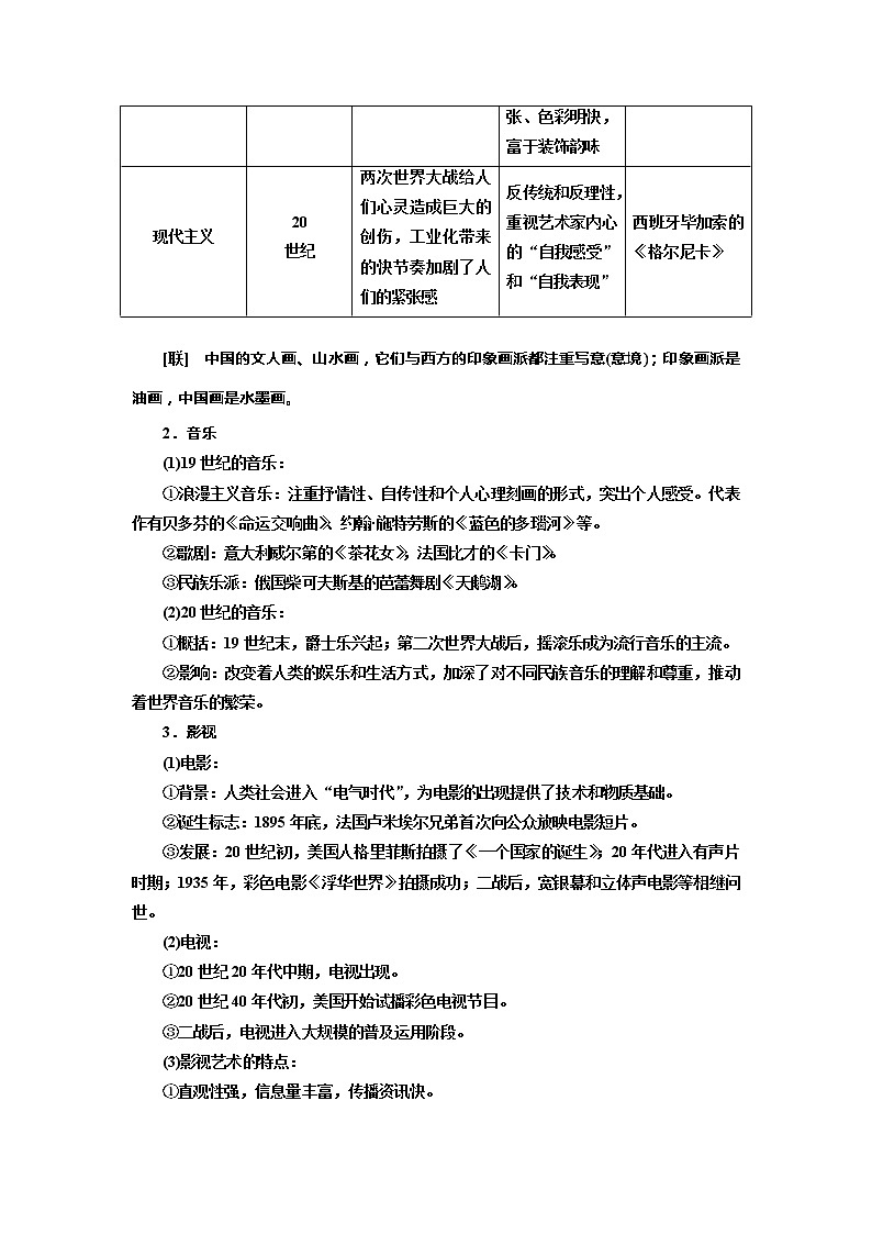 2020高考历史新一线大一轮专题复习模式北师大版讲义：专题十五课题四十四　19世纪以来的世界文学艺术03