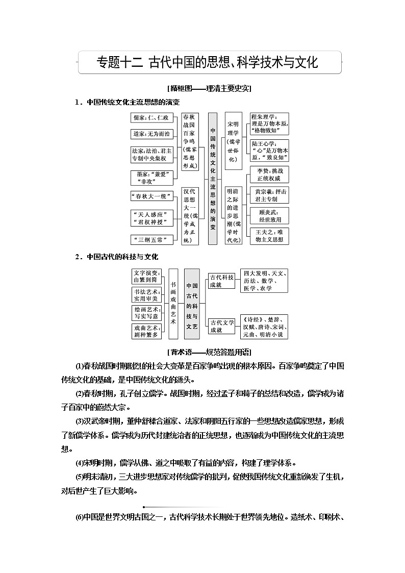 2020高考历史新一线大一轮专题复习模式人民版讲义：专题十二课题三十二　百家争鸣第1页