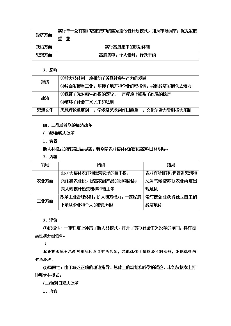 2020高考历史新一线大一轮专题复习模式岳麓版讲义：第十单元课题二十九　苏联社会主义建设03