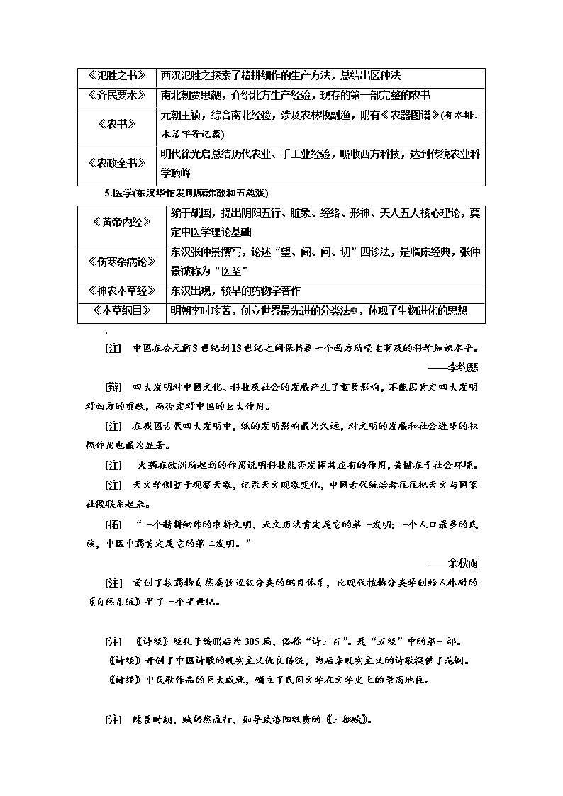 2020高考历史新一线大一轮专题复习模式岳麓版讲义：第十二单元课题三十六　古代中国的科学技术与文学艺术第2页