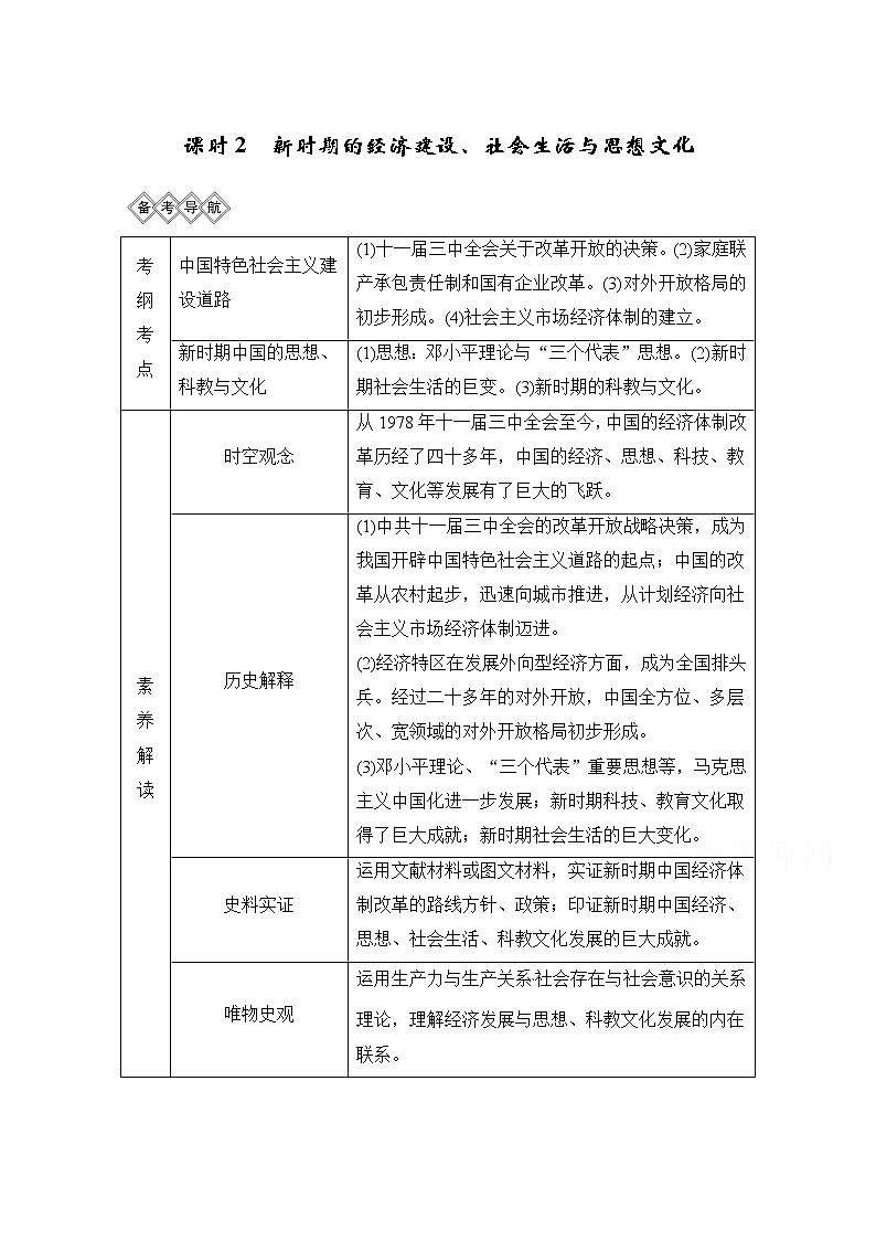 2020高考岳麓版历史一轮复习讲义：阶段（十）课时2　新时期的经济建设、社会生活与思想文化第1页