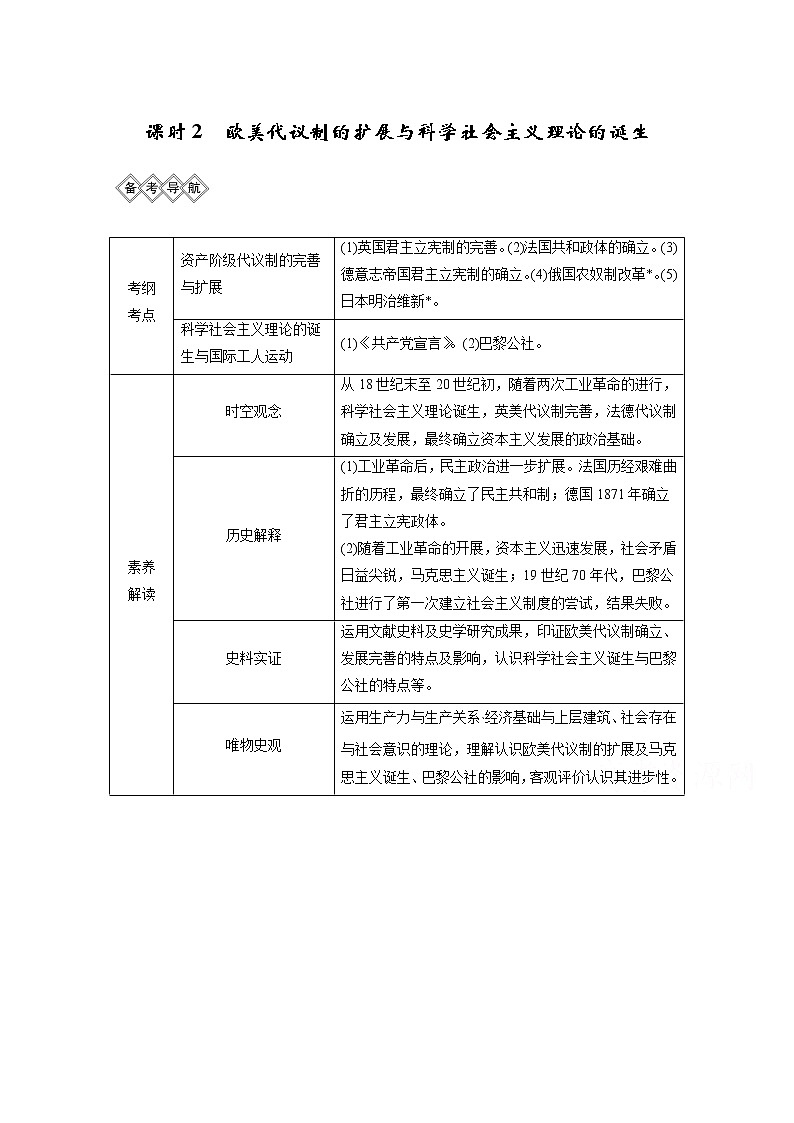 2020高考岳麓版历史一轮复习讲义：阶段（十三）课时2欧美代议制的扩展与科学社会主义理论的诞生01