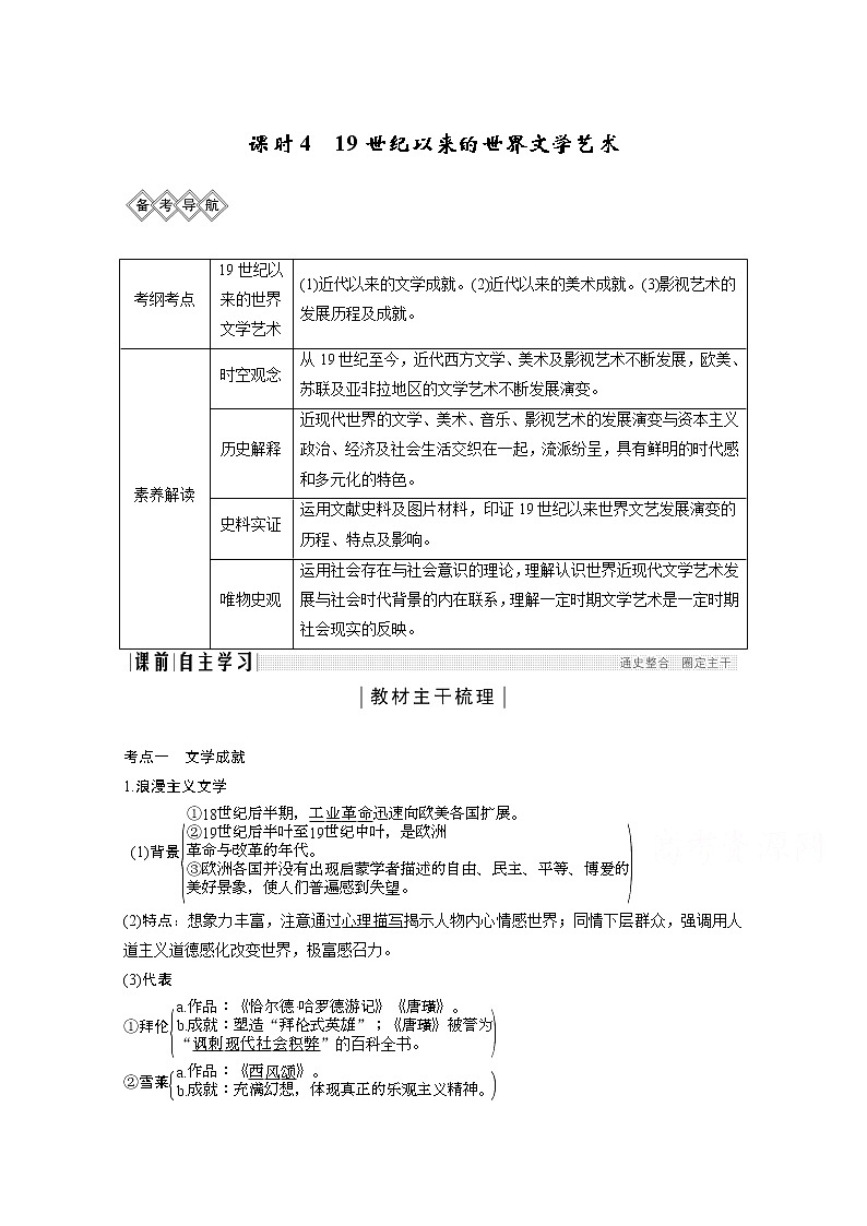 2020高考岳麓版历史一轮复习讲义：阶段（十三）课时419世纪以来的世界文学艺术01