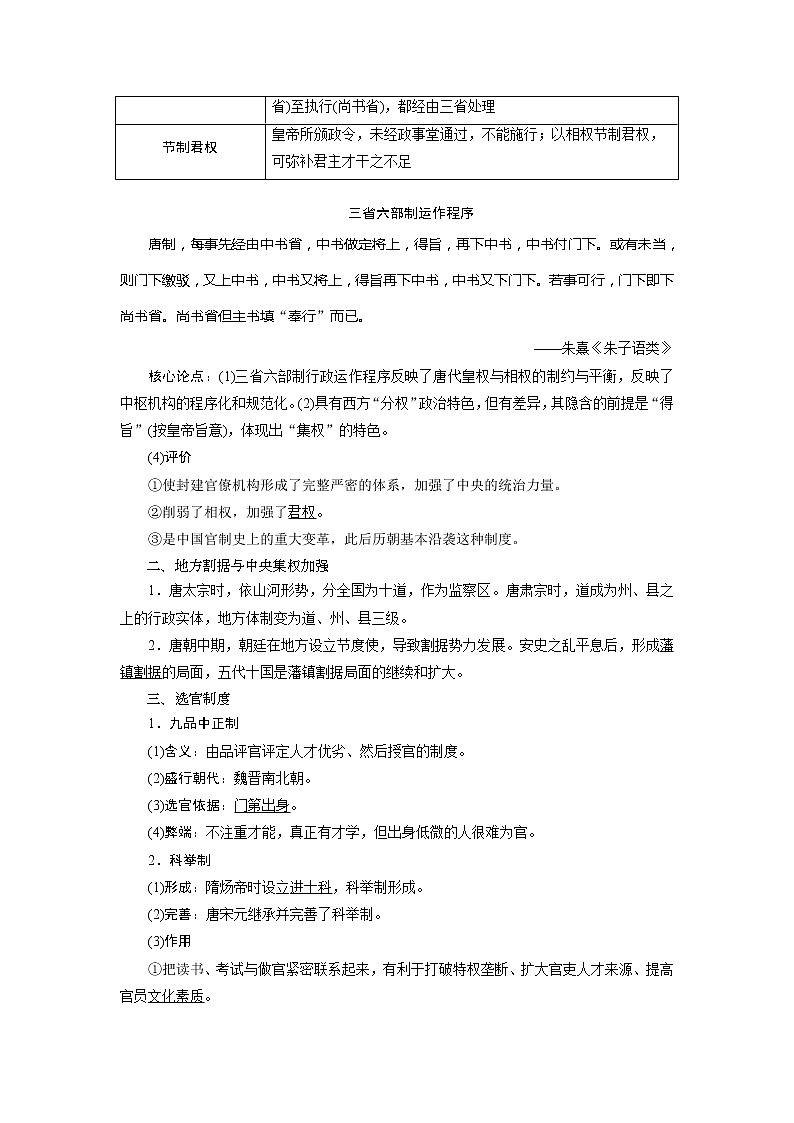 2021版高考历史（人教版通史）一轮复习学案：阶段三　第1讲　魏晋至隋唐时期的政治制度02
