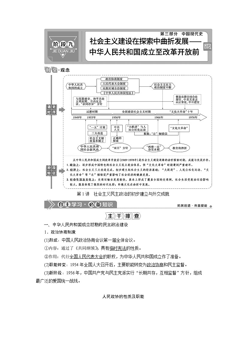 2021版高考历史（人教版通史）一轮复习学案：阶段九　第1讲　社会主义民主政治的初步建立与外交成就01