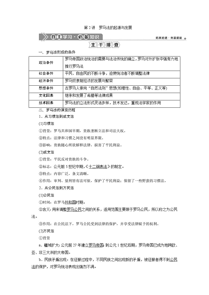2021版高考历史（人教版通史）一轮复习学案：阶段十一　第2讲　罗马法的起源与发展01