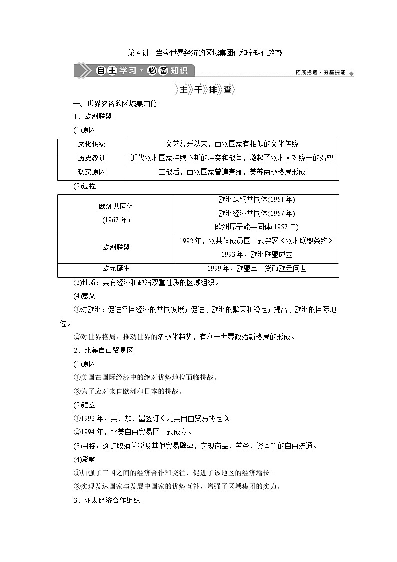 2021版高考历史（人教版通史）一轮复习学案：阶段十五　第4讲　当今世界经济的区域集团化和全球化趋势01