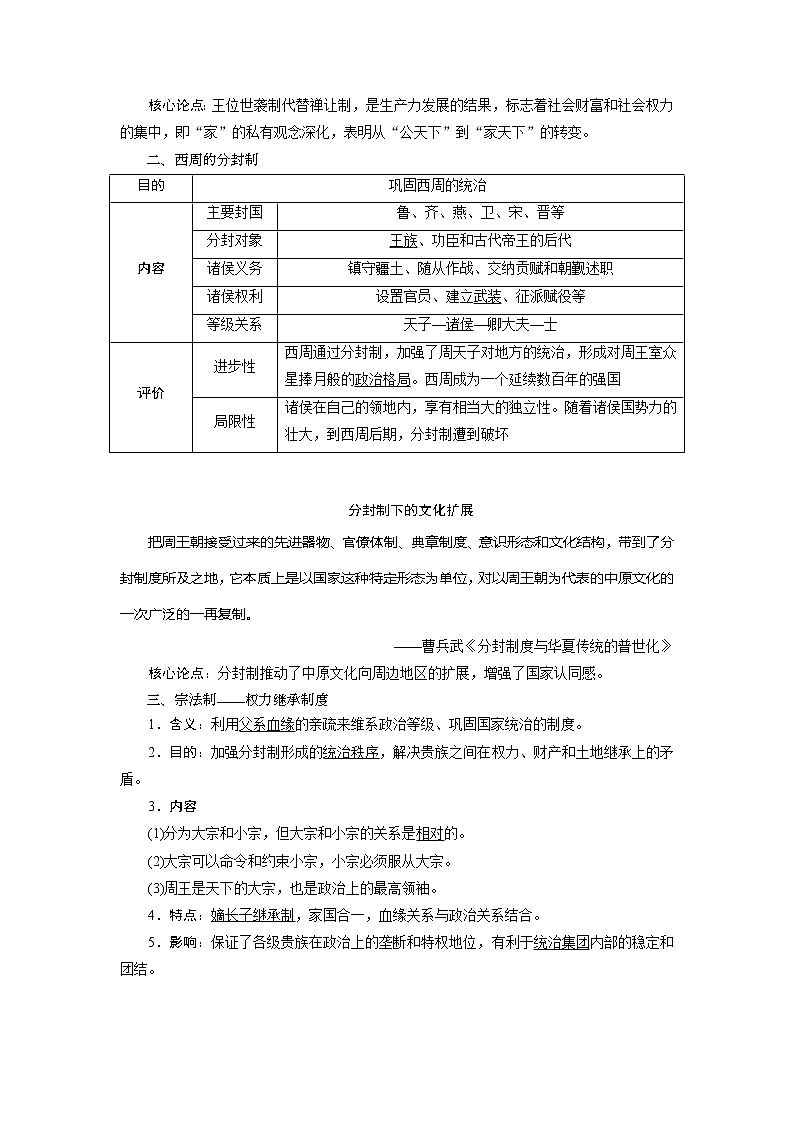 2021版高考历史（人民版通史）一轮复习学案：阶段一　第1讲　先秦时期的政治制度02