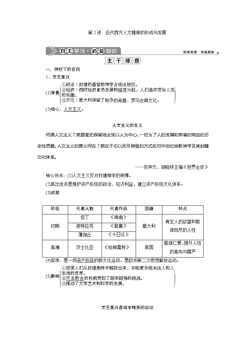 2021版高考历史（人民版通史）一轮复习学案：阶段十二　第2讲　近代西方人文精神的形成与发展01