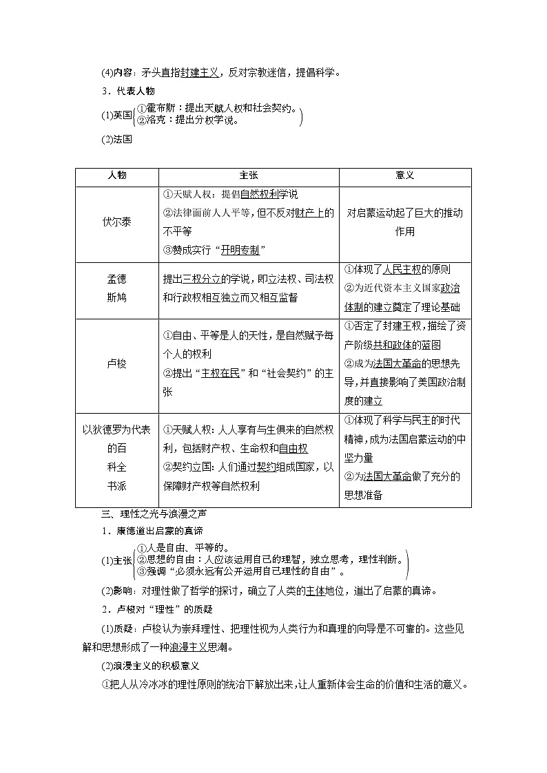 2021版高考历史（人民版通史）一轮复习学案：阶段十二　第2讲　近代西方人文精神的形成与发展03
