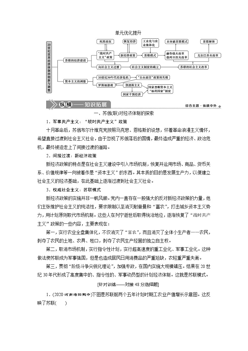 2021版高考历史（岳麓版专题史）一轮复习学案：单元优化提升第九单元　各国经济体制的创新和调整01