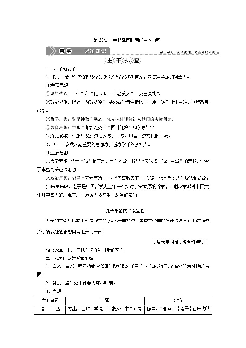 2021版高考历史（岳麓版专题史）一轮复习学案：第32讲　春秋战国时期的百家争鸣03
