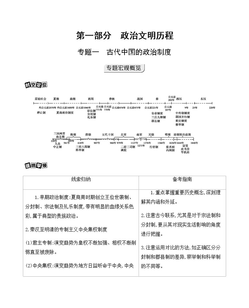 2021版高考历史一轮复习课标人民版讲义：第1讲　商周时期的政治制度和秦朝中央集权制度的形成01