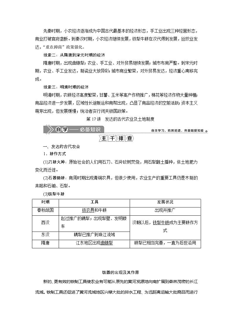 2021版江苏高考选考历史一轮复习学案：第17讲　发达的古代农业及土地制度02