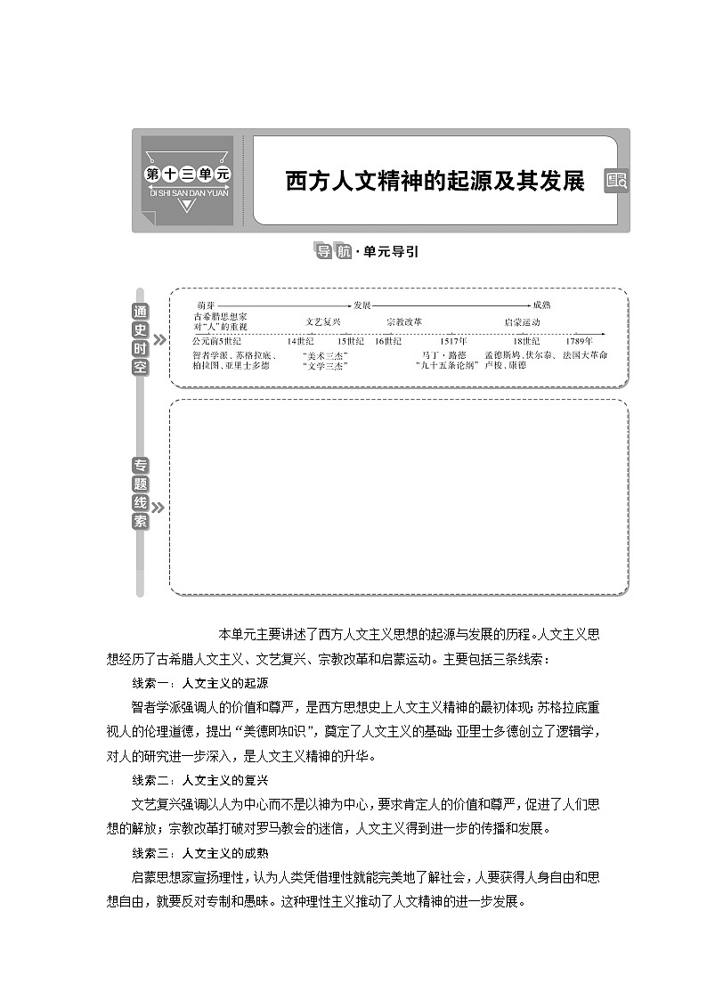 2021版江苏高考选考历史一轮复习学案：第34讲　西方人文主义思想的起源01