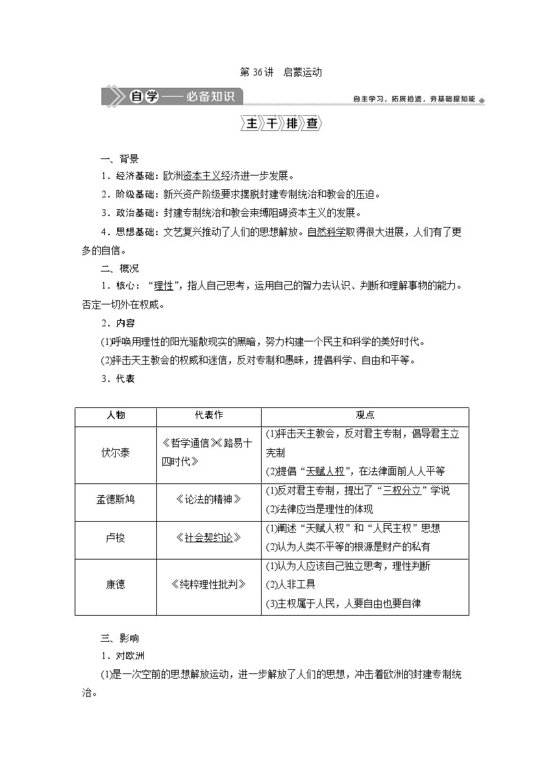 2021版江苏高考选考历史一轮复习学案：第36讲　启蒙运动01