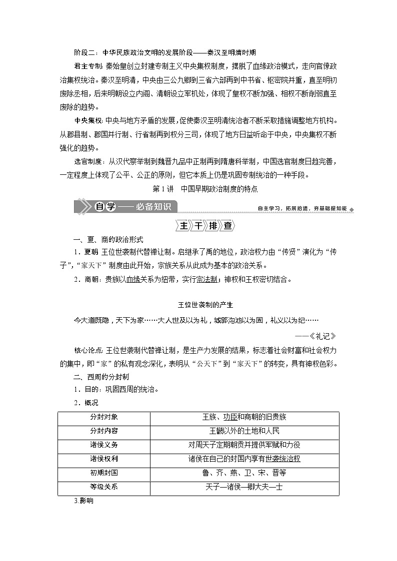 2021版江苏高考选考人民版历史（专题史）一轮复习讲义：第1讲　中国早期政治制度的特点02