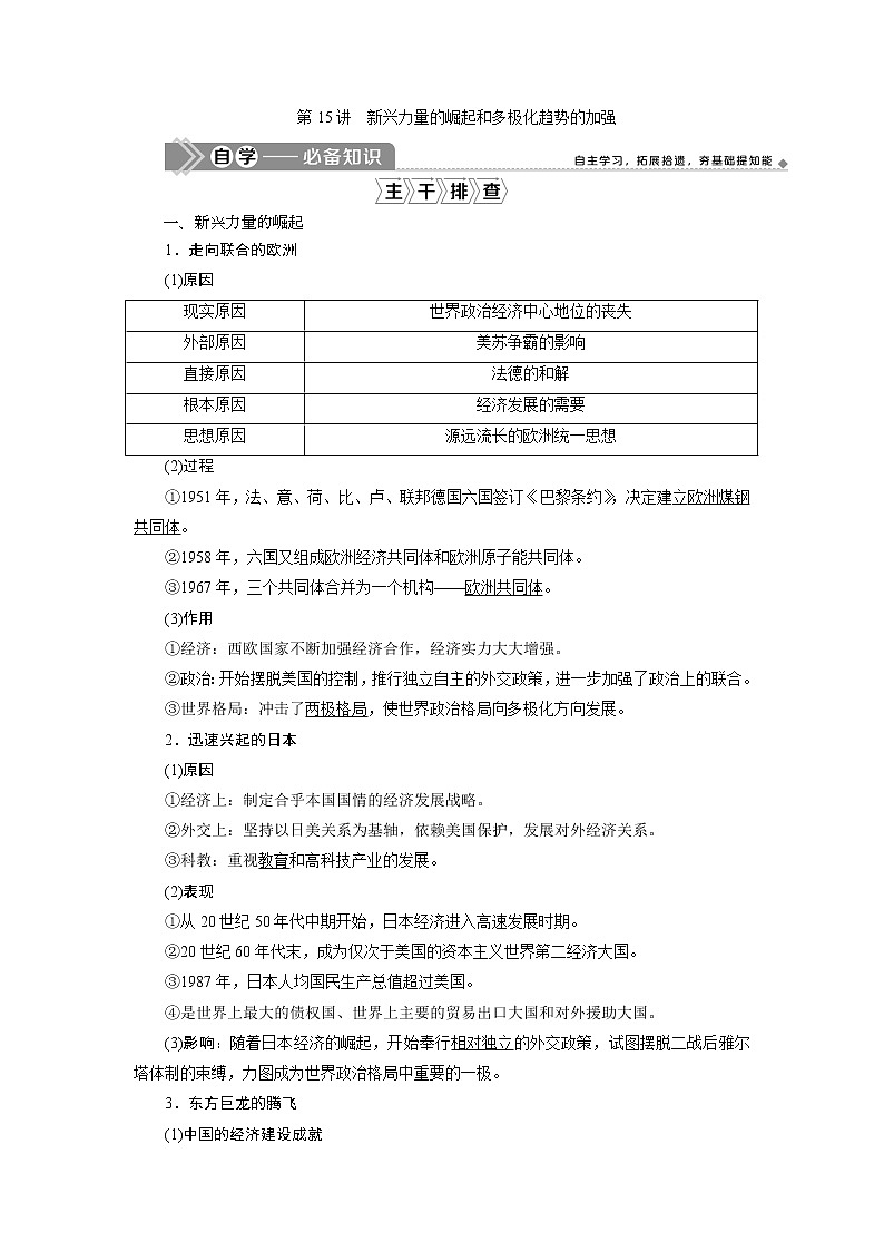 2021版江苏高考选考人民版历史（专题史）一轮复习讲义：第15讲　新兴力量的崛起和多极化趋势的加强01