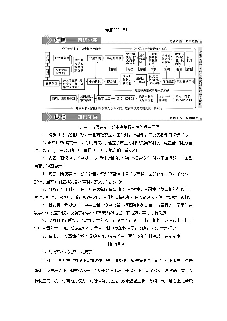 2021版江苏高考选考人民版历史（专题史）一轮复习讲义：专题优化提升（一）　古代中国的政治制度01