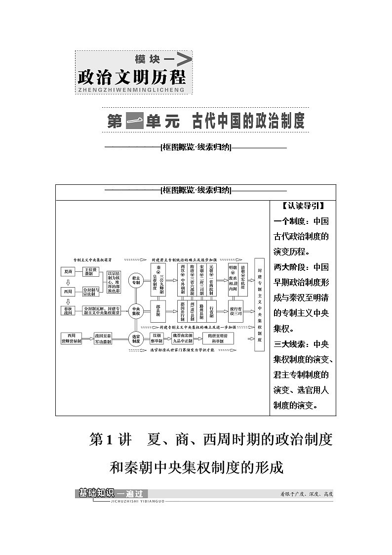 2021版新高考历史（人教版）一轮复习教师用书：模块1第1单元第1讲　夏、商、西周时期的政治制度和秦朝中央集权制度的形成01
