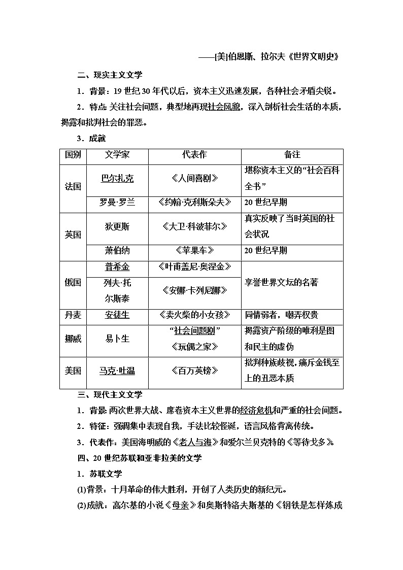 2021版新高考历史（人教版）一轮复习教师用书：模块3第14单元第33讲　19世纪以来的世界文学艺术02