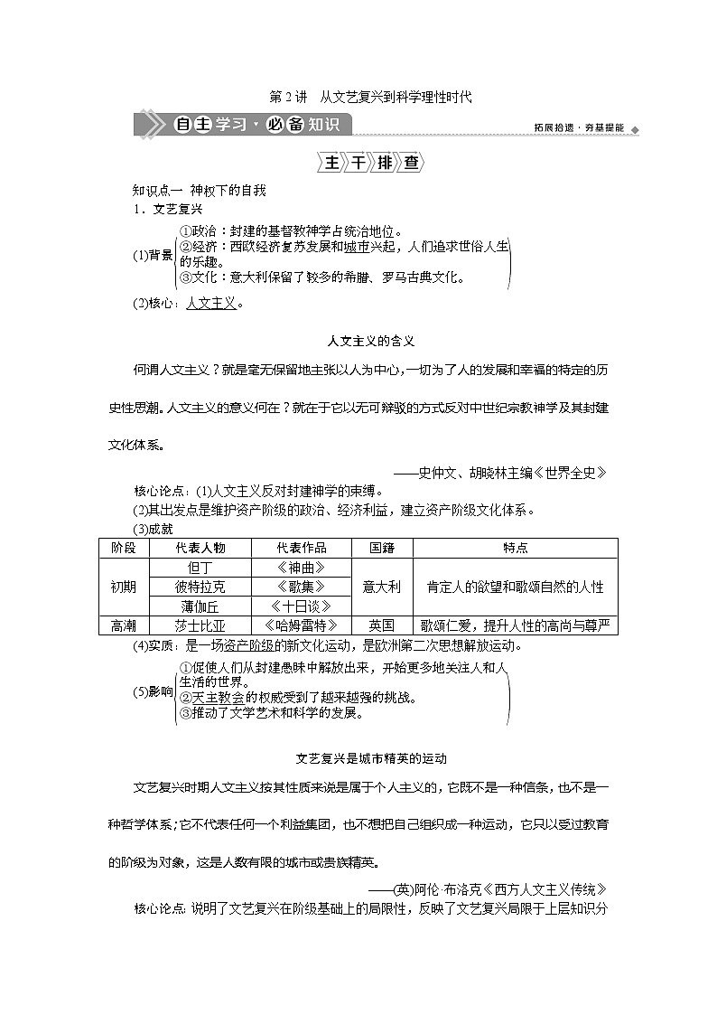 2021版新高考选考历史（人民版通史）一轮复习学案：第十二单元　第2讲　从文艺复兴到科学理性时代01