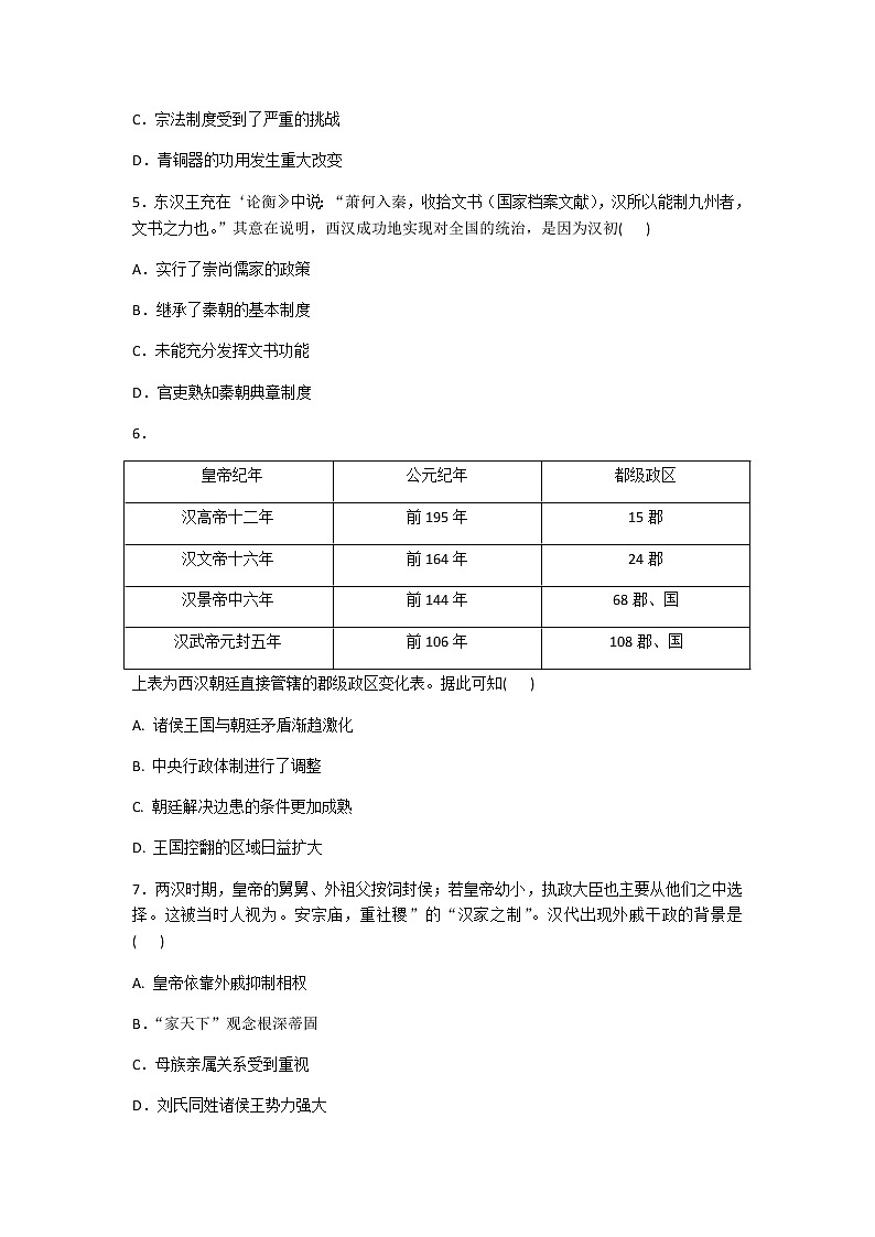 2020-2021学年人教版历史高考专题综合训练题及答案（古代中国希腊罗马的政治制度）02