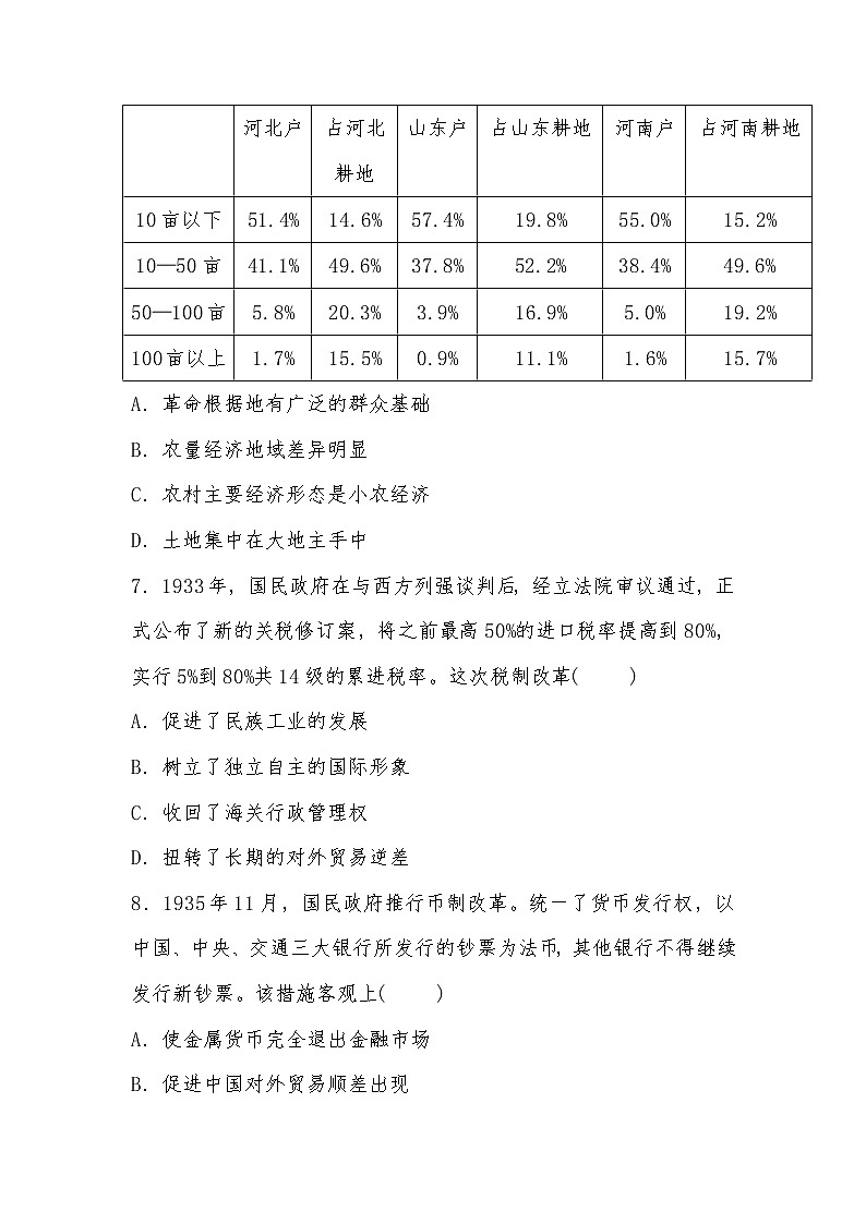 2020-2021学年人教版历史高考专题综合训练题及答案（近代中国经济结构的变动与资本主义的曲折发展）03