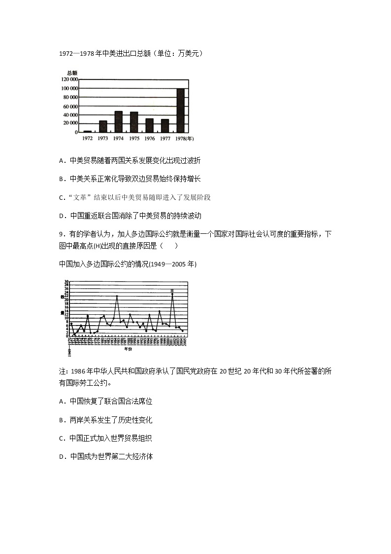 2020-2021学年人教版历史高考专题综合训练题及答案（中国外交与世界格局）03