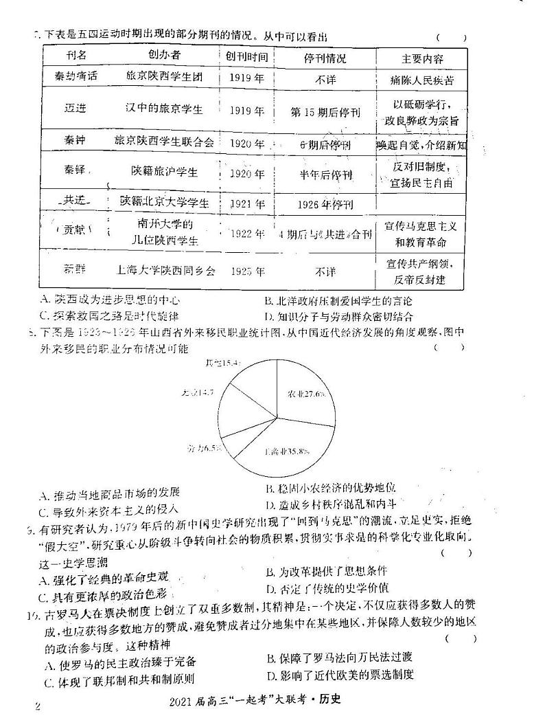 2021湖南株洲高三联考历史试卷第2页