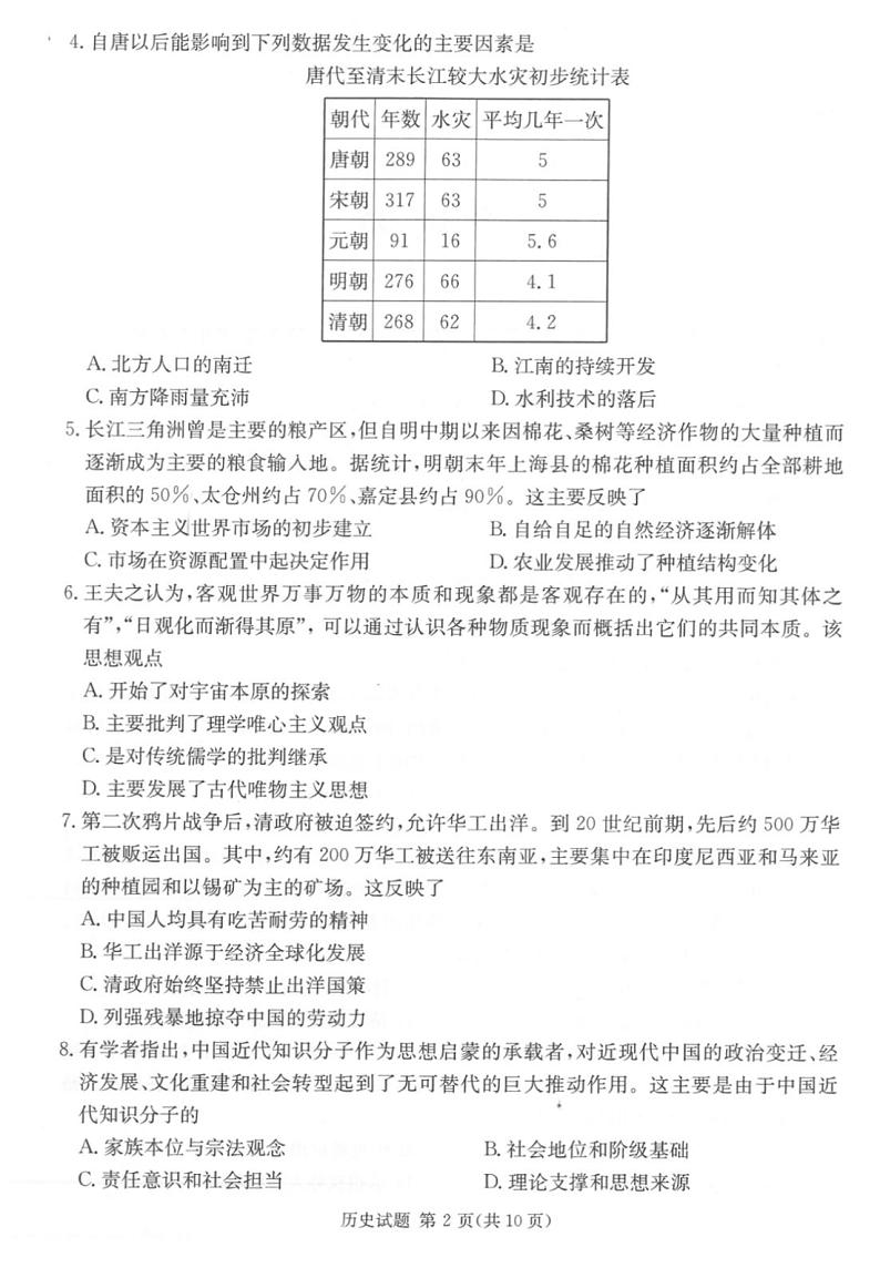 湘豫名校2021届高三8月联考高三历史试卷答案解析02