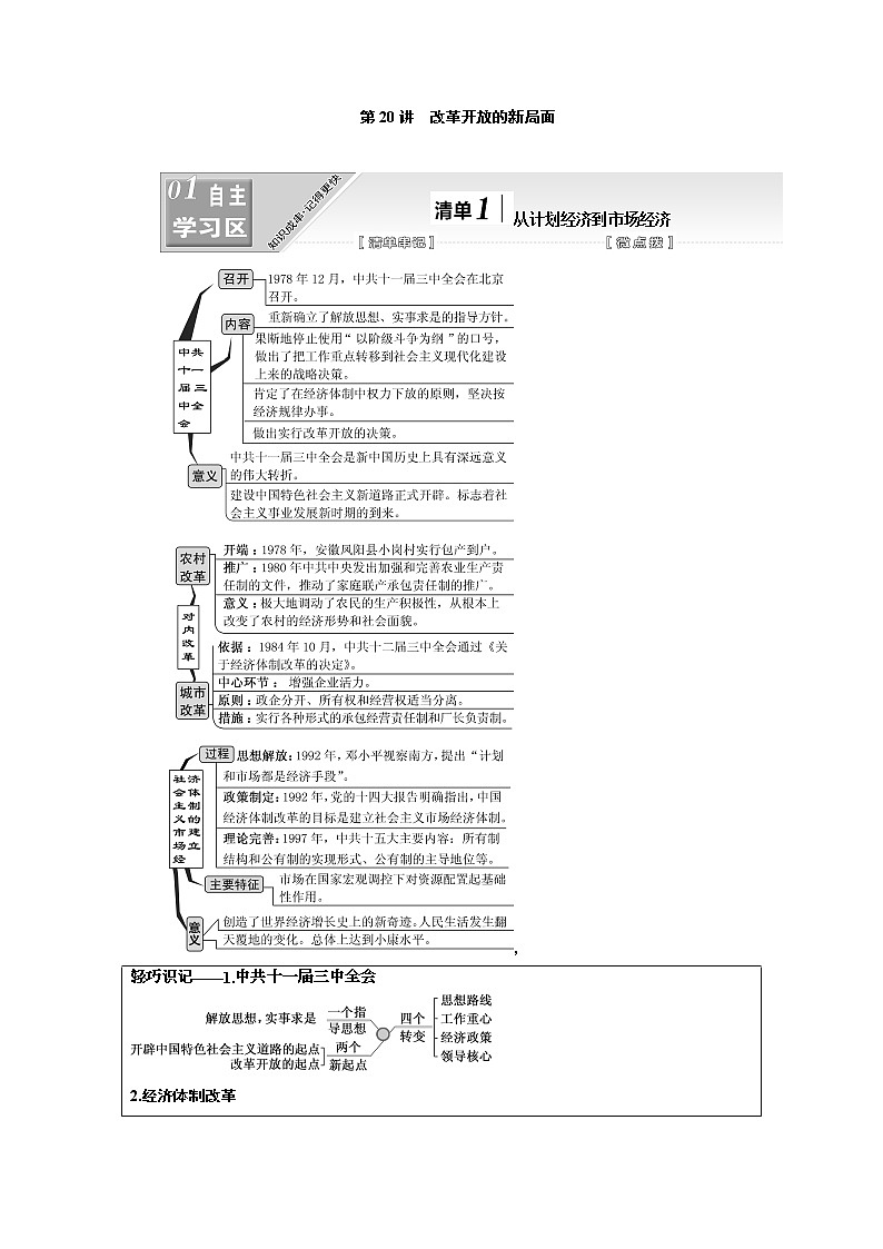 2020高考历史新一线大一轮专题复习模式江苏专用讲义：模块二第九单元第20讲　改革开放的新局面01