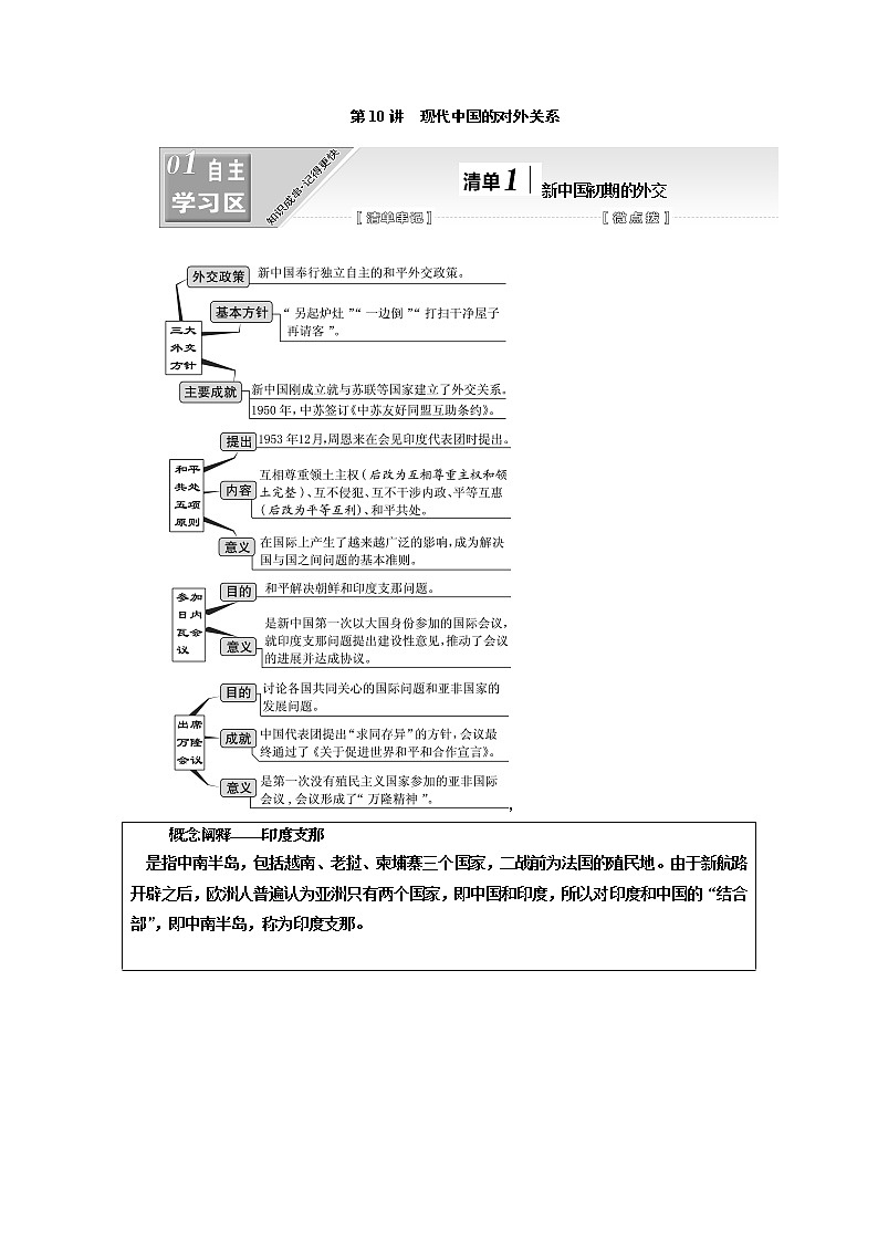 2020高考历史新一线大一轮专题复习模式江苏专用讲义：模块一第四单元第10讲　现代中国的对外关系01