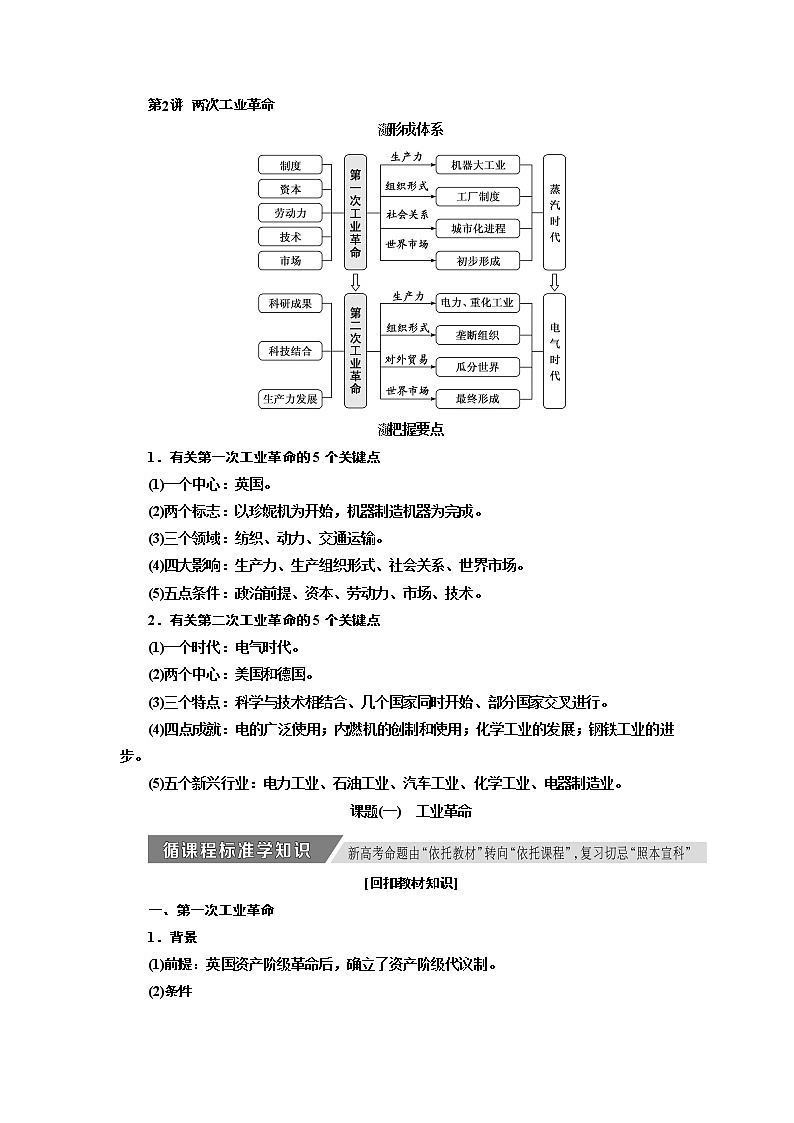 2020高考历史新增分方案大一轮新课改省份专用讲义：必修二第六单元第2讲　两次工业革命01