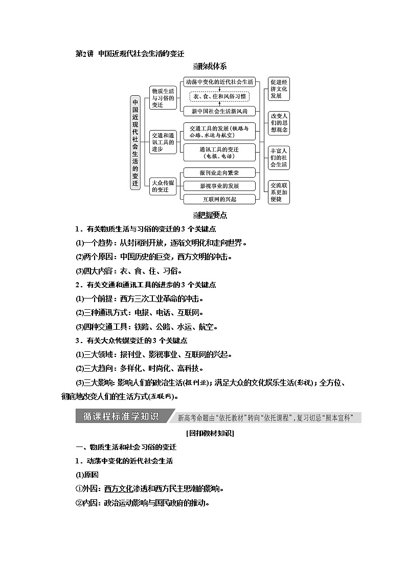 2020高考历史新增分方案大一轮新课改省份专用讲义：必修二第七单元第2讲　中国近现代社会生活的变迁01
