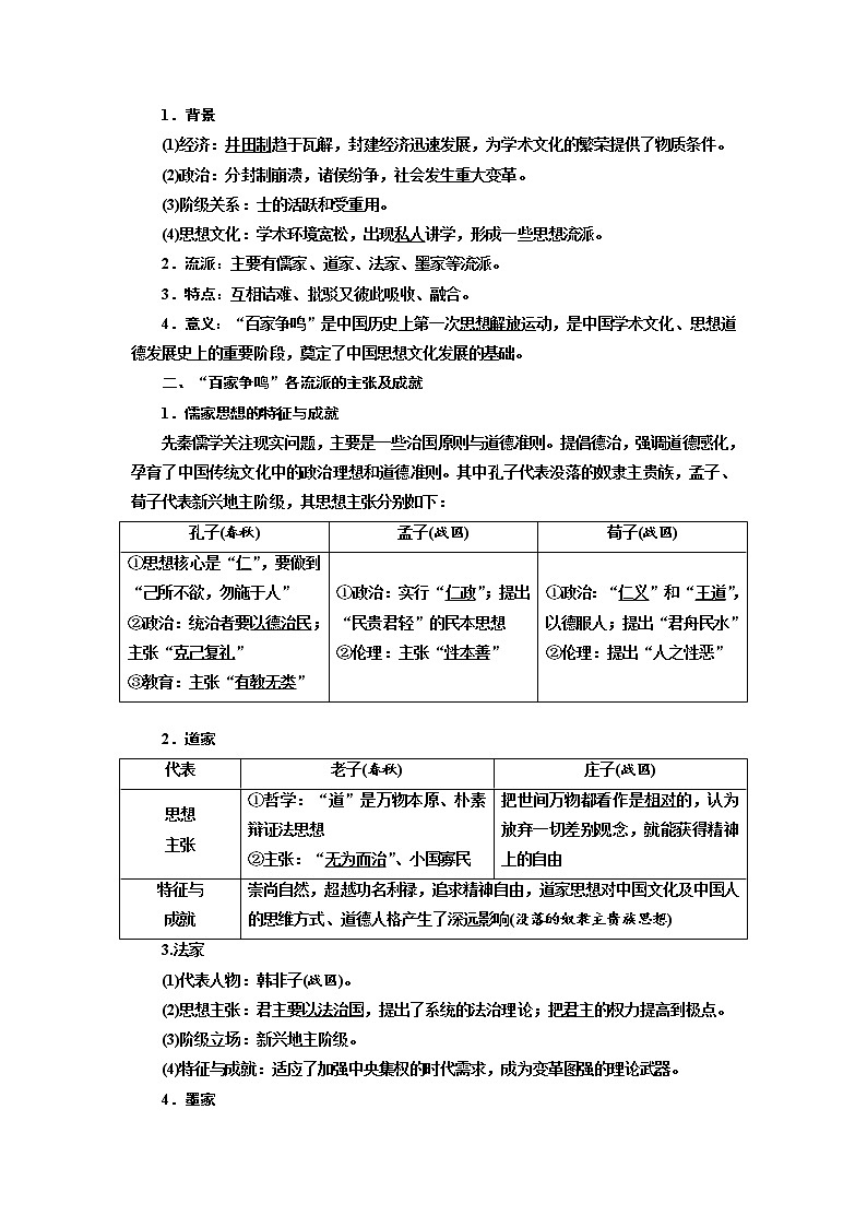 2020高考历史新增分方案大一轮新课改省份专用讲义：必修三第十单元第1讲　从“百家争鸣”到“罢黜百家独尊儒术”02