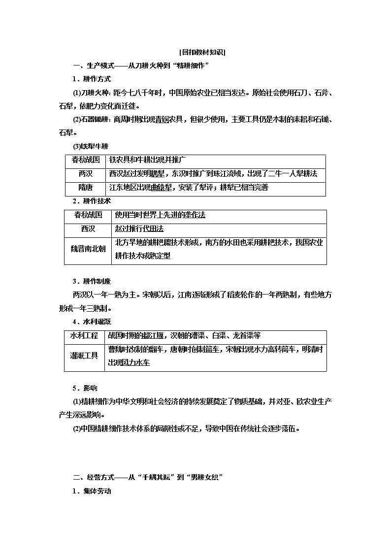 2020高考历史新增分方案大一轮新课改省份专用讲义：必修二第五单元第1讲　古代中国的农业和手工业02