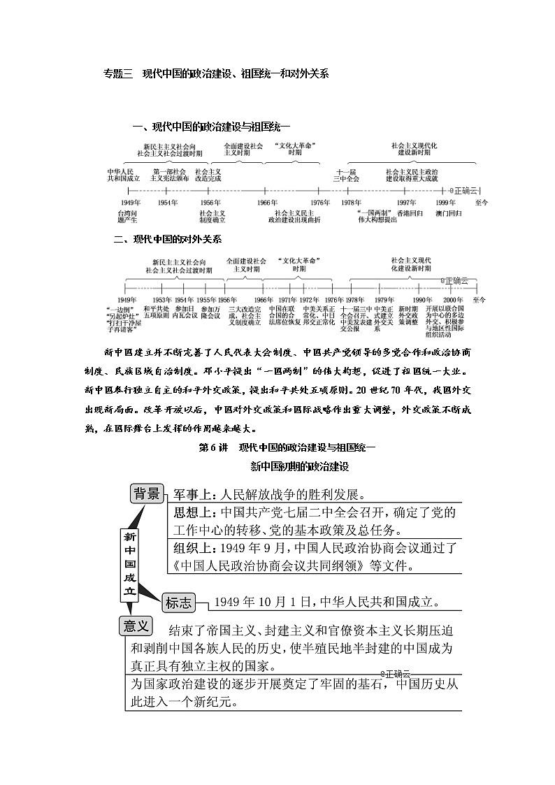 2020届高三历史江苏专版一轮复习学案：模块一专题三第6讲现代中国的政治建设与祖国统一01