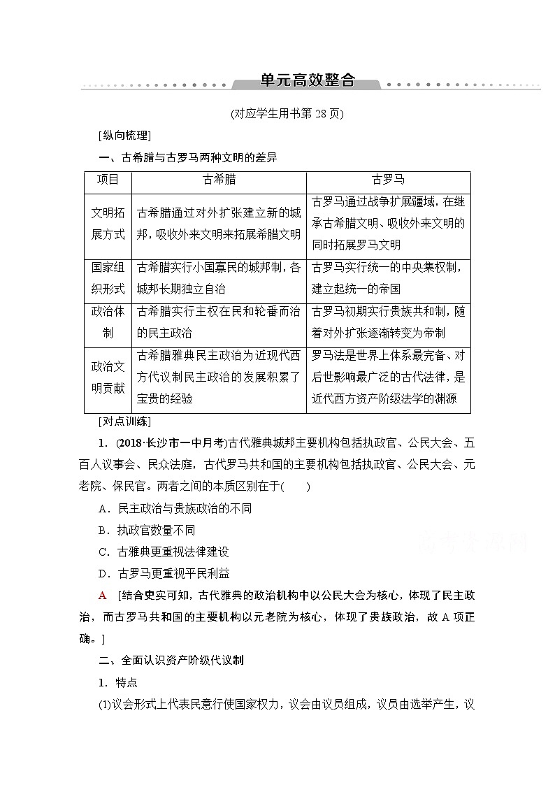 2020版新一线高考历史人教版一轮复习教学案：模块1第2单元单元高效整合01